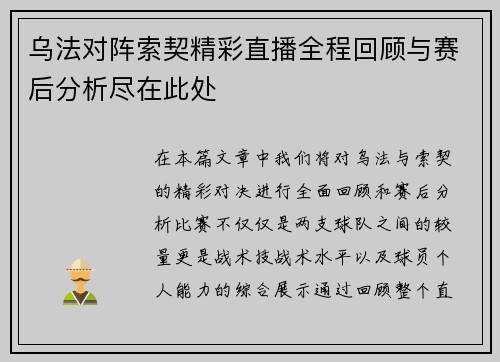 乌法对阵索契精彩直播全程回顾与赛后分析尽在此处